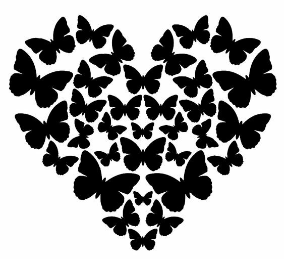 Hình ảnh trái tim đen trắng nghệ thuật với các hình con bướm nhỏ tạo thành trái tim lớn 