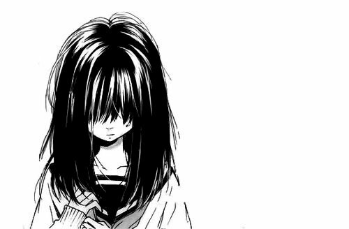 Ảnh Anime nữ trắng đen buồn cúi gằm mặt xuống