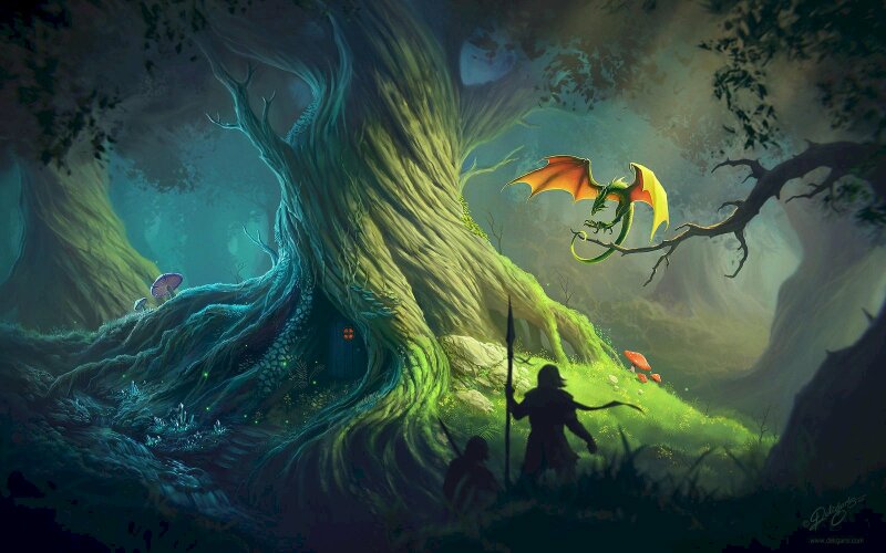 Hình ảnh cây cổ thụ hoạt hình khung cảnh thần tiên huyền bí