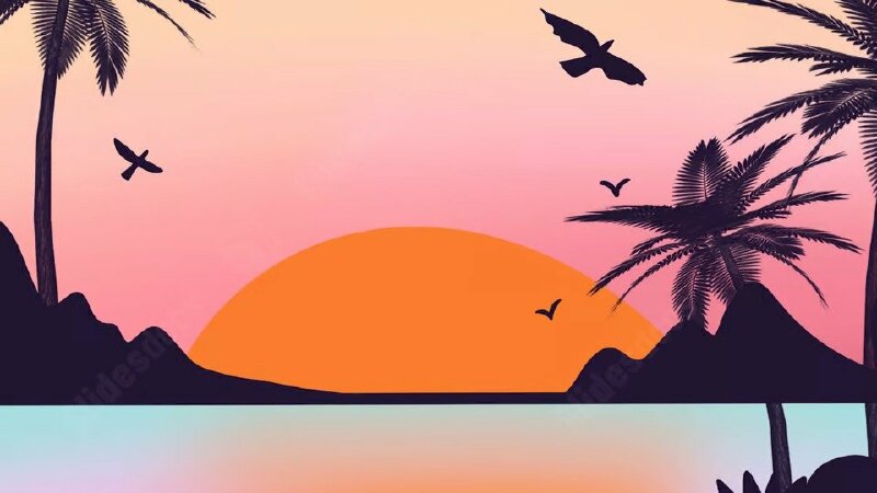 Bãi Biển Cây Dừa Vàng Phim Hoạt Hình Mặt Trời Mùa Hè Hoàng Hôn Nền | PSD  Tải xuống miễn phí - Pikbest