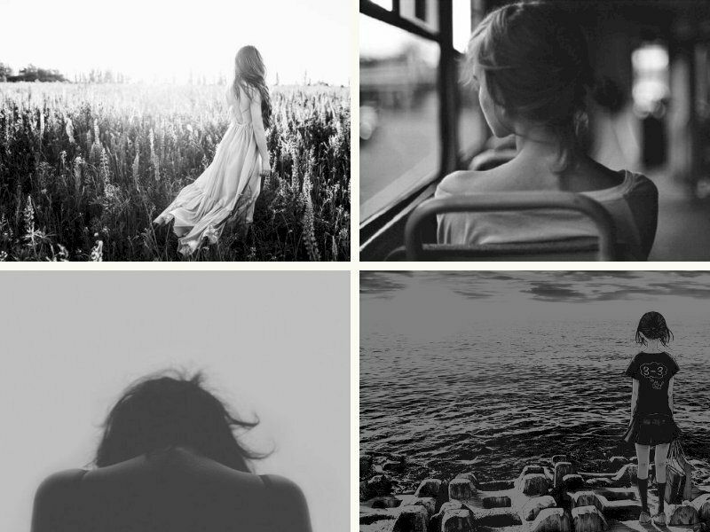 Ảnh cô gái buồn quay lưng trắng đen - InKyThuatSo