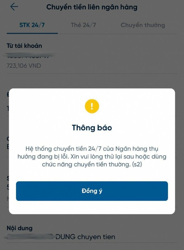 Hình hình ảnh gửi chi phí qua chuyện SmartBanking của Ngân hàng Đầu tư và Phát triển Việt Nam bị lỗi