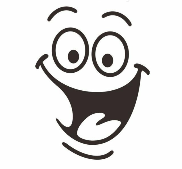 Hình mặt cười trắng đen đáng yêu với mắt và miệng mở to