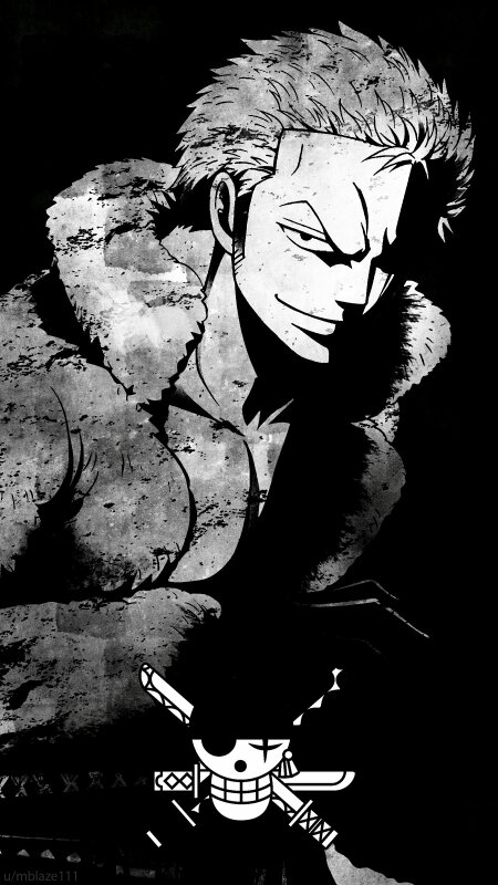 Hình ảnh Zoro đen trắng với ánh mắt sắc lẹm, cực ngầu