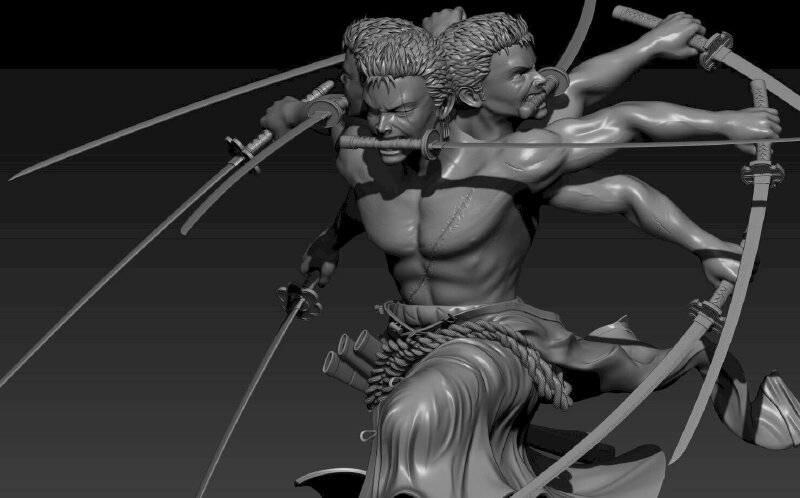 Hình ảnh Zoro múa gươm đen trắng 3D đẹp ấn tượng