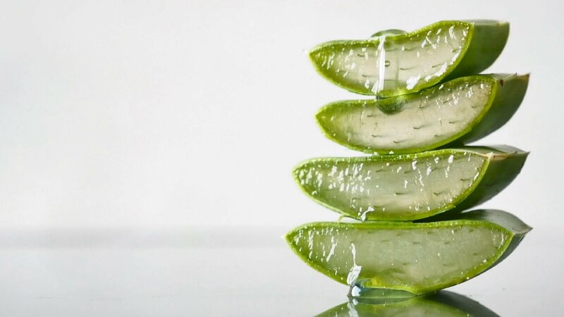 Chiếc lá nha đam cắt khúc mọng nước xếp chồng lên nhau làm hình nền trang trí máy tính đẹp