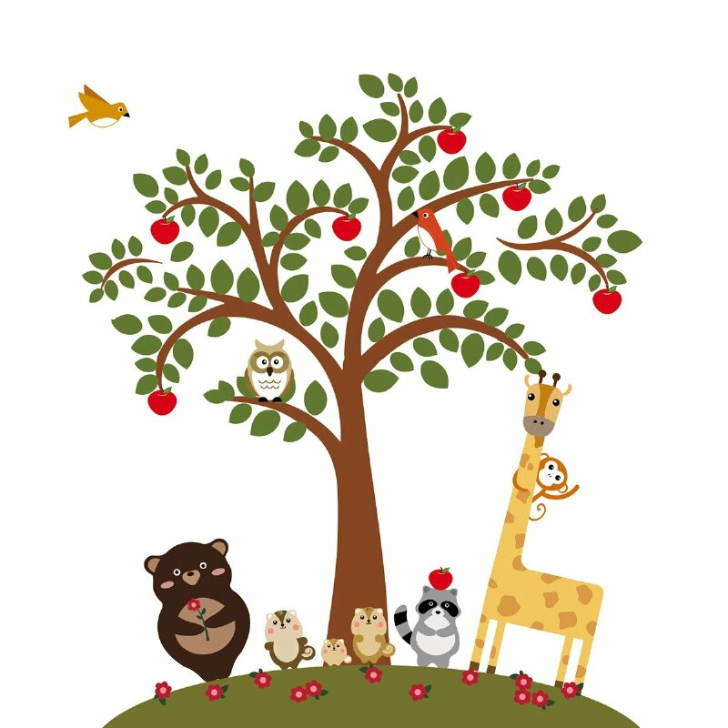 Ảnh hoạt hình cute cây táo và các loài vật đáng yêu