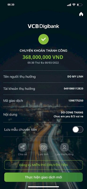 Hình hình họa fake chi phí thành công xuất sắc VCB Digibank tặng người yêu
