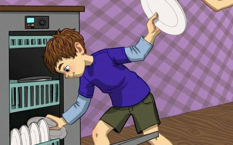 Ảnh hoạt hình cậu bé chăm chỉ làm việc nhà