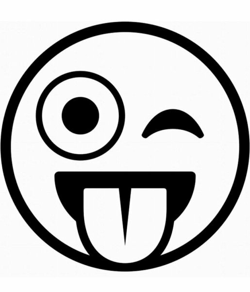 Hình mặt cười trắng đen đơn giản với biểu cảm nháy mắt, le lưỡi