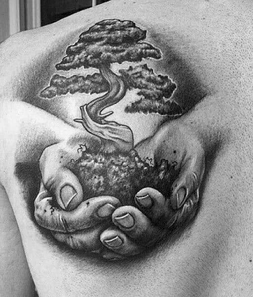 Tattoo cây cổ thụ trắng đen đẹp, ý nghĩa ở một bên lưng
