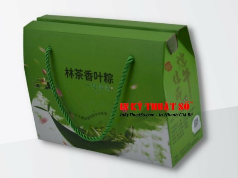 hộp carton có quai xách đựng đồ ăn, bánh