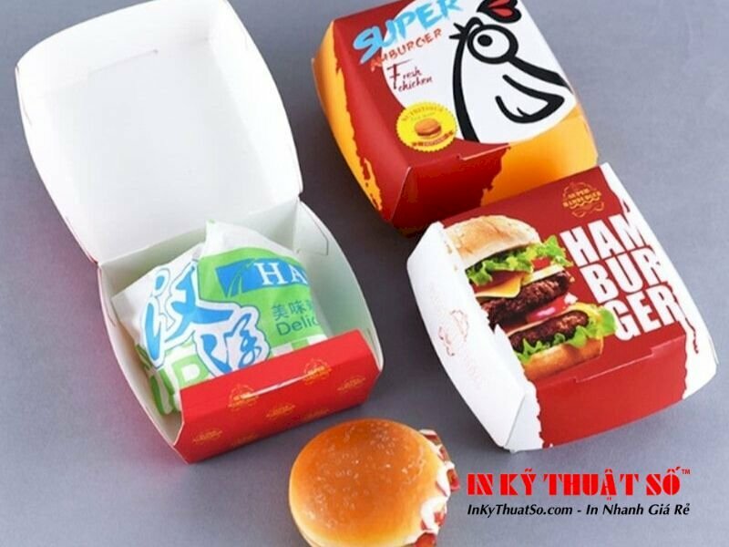 In hộp bánh hamburger