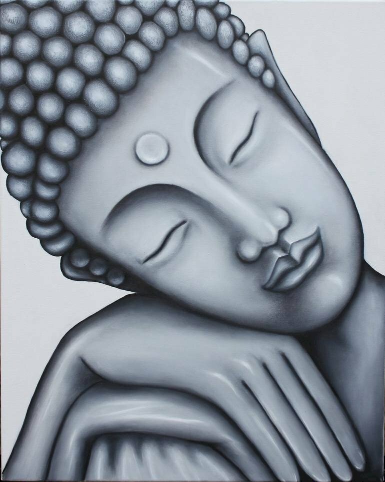 Tranh vẽ hình Phật white đen sạm đẹp