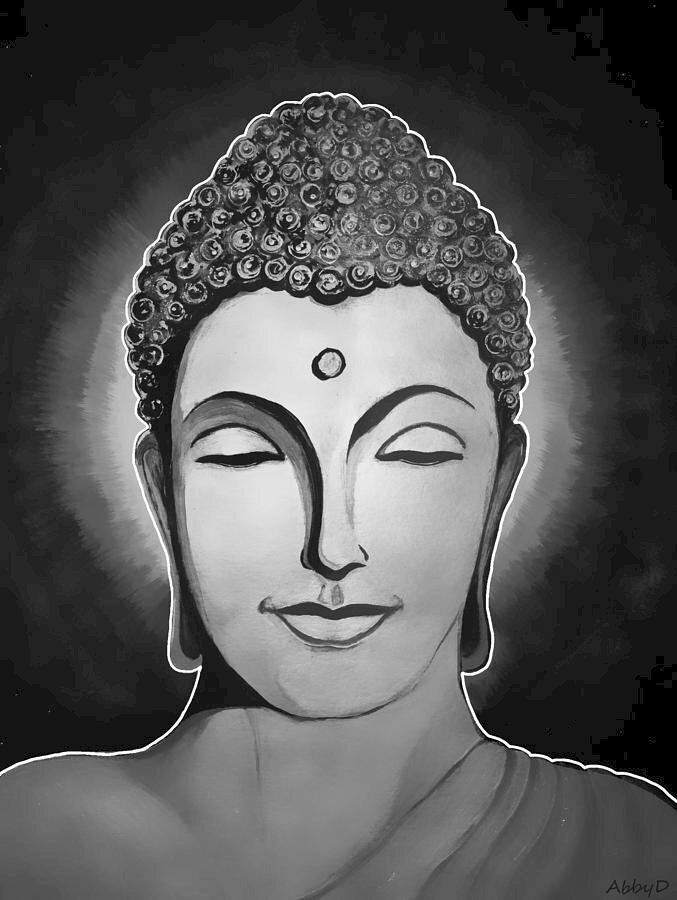 Tranh vẽ white đen sạm khuôn mặt Phật kể từ bi