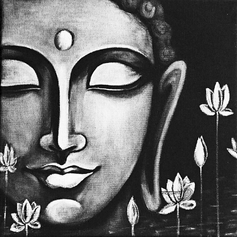 Ảnh Phật trắng phối đen rất đẹp bức hoạ Phật và hoa sen