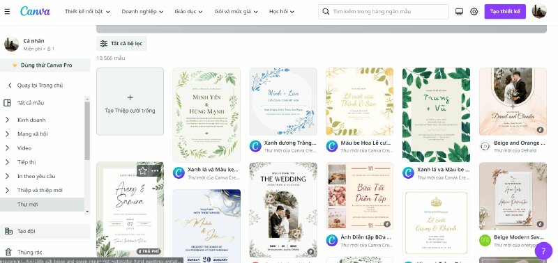 Các mẫu thiệp cưới trên Canva