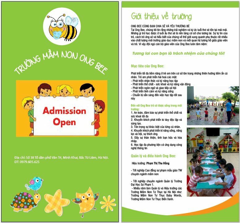 Mẫu thiết kế tờ rơi trường mẩm non rất dễ thương