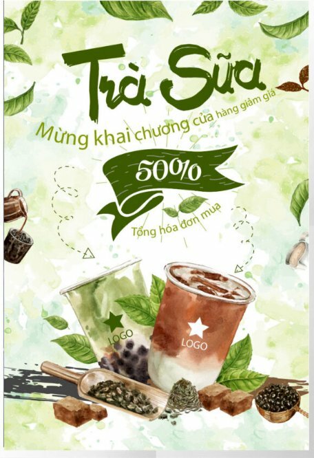 Mẫu tờ rơi quảng cáo trà sữa cùng những nguyên liệu pha chế tự nhiên