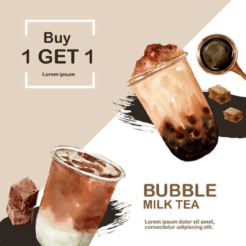 Mẫu thiết kế tờ rơi trà sữa mua 1 tặng 1 mang về