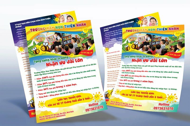 Mẫu tờ rơi quảng bá trường mầm non đẹp