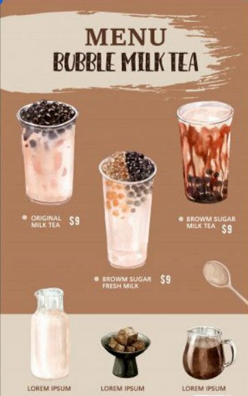 Mẫu thiết kế tờ rơi trà sữa cùng sự giới thiệu của những nguyên liệu sẵn có