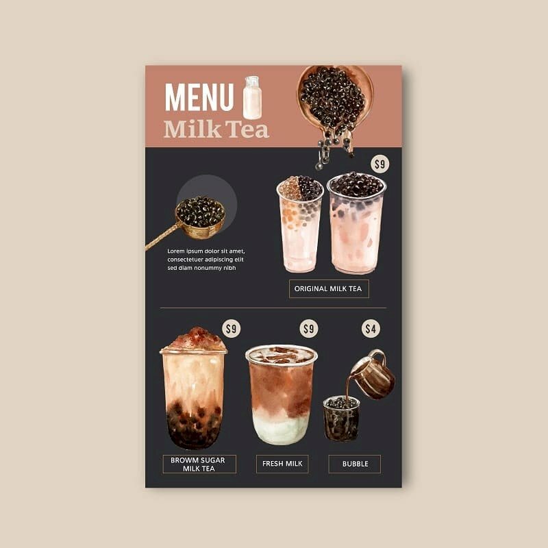 Mẫu thiết kế tờ rơi quảng cáo trà sữa cà sữa tươi trân châu đường đen