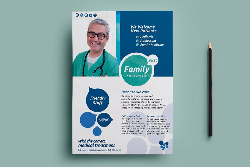Mẫu thiết kế tờ rơi phòng khám sức khỏe cho gia đình