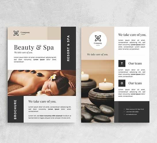 Mẫu tờ rơi chăm sóc massage của spa được thiết kế đơn giản nhưng bố cục và màu sắc hài hòa