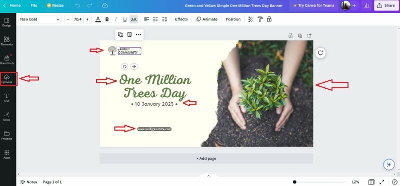Thêm nội dung văn bản, hình ảnh phù hợp cho mẫu thiết kế banner cầm tay