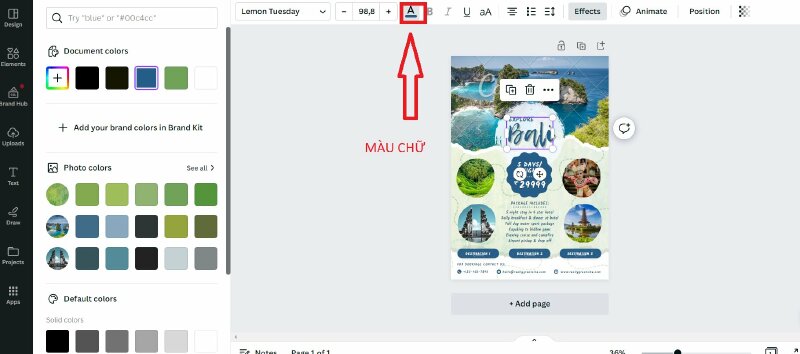 Click vào chữ cần đổi màu -> click ô màu chữ -> chọn màu chữ phù hợp