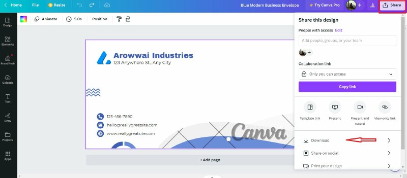 Chọn Share và Download như hình