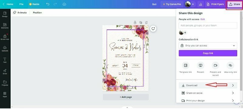 Chọn Share và Download như hình