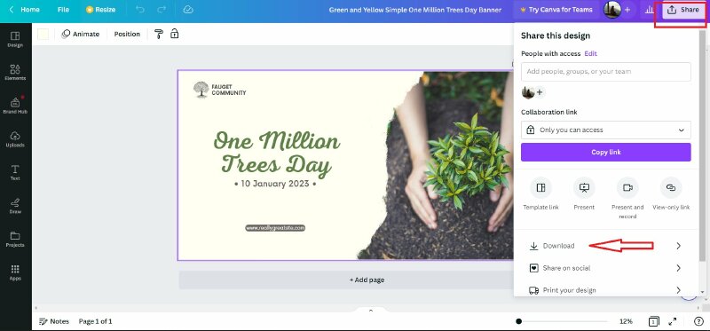 Chọn Share và Download như hình