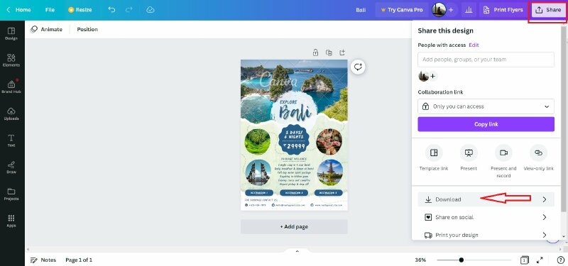 Chọn Share và Download như hình