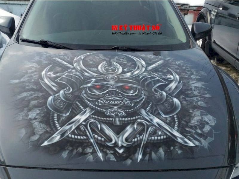 in hình dán nắp capo ô tô