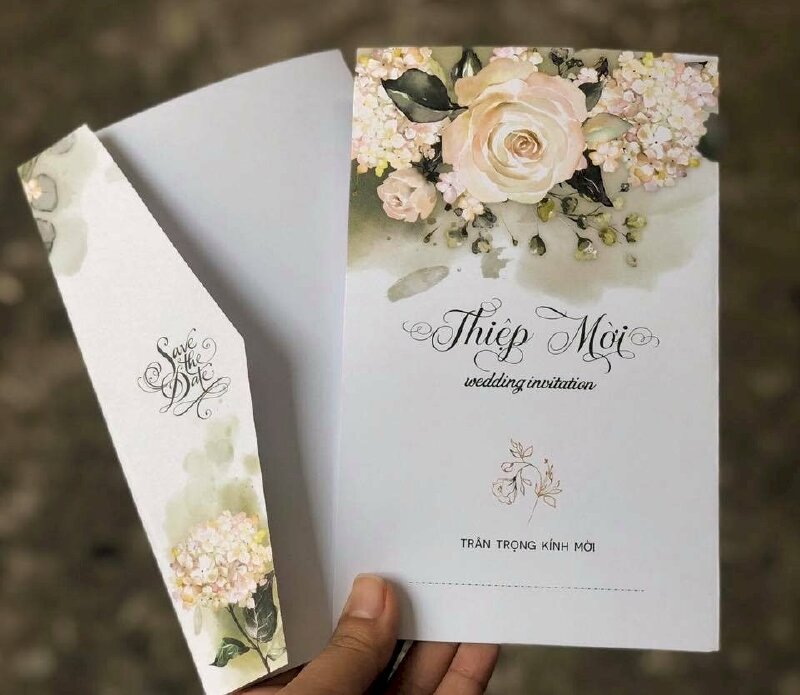 thiệp cưới giấy mỹ thuật không gân