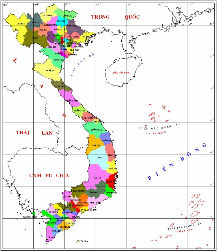 In bản đồ Việt Nam & các nước