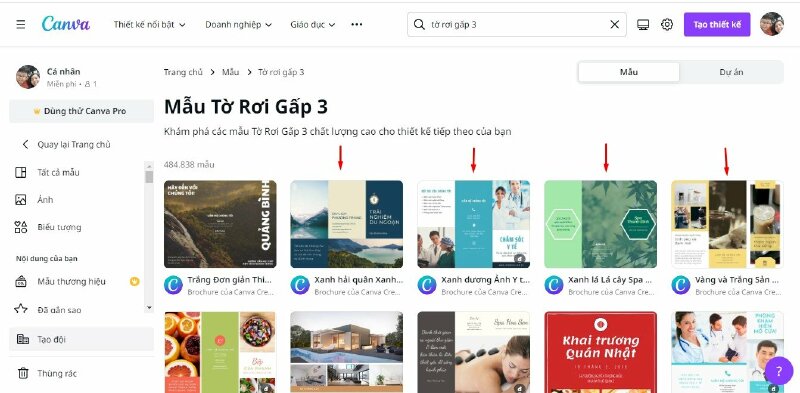 Thiết kế tờ rơi gấp 3 bằng Canva - Bước 1