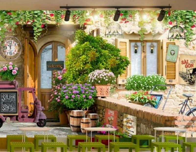 Tranh 3D trang trí quán trà sữa