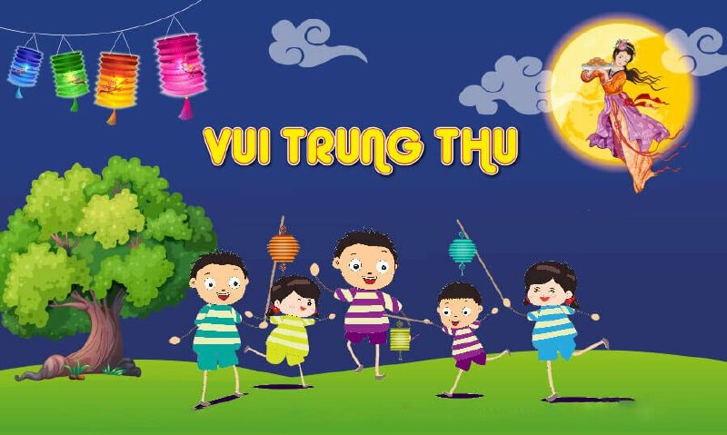 Mẫu tranh bạt làm phông nền trang trí sân khấu cho các bé thiếu nhi đêm trung thu