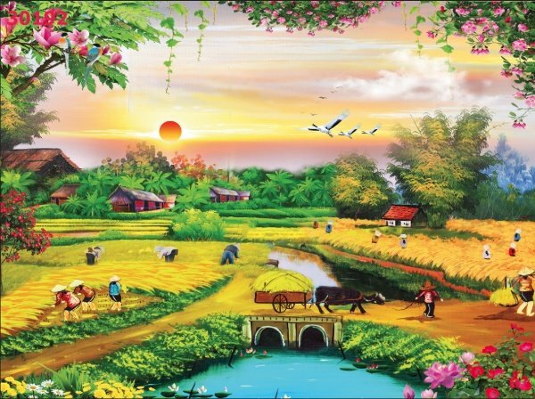 tranh lụa đồng quê