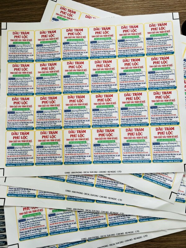 Decal nhãn dán chai tinh dầu tràm