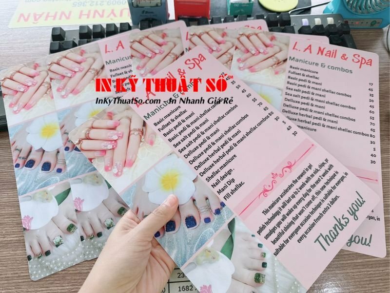 Menu nhựa mỏng cao cấp tiệm Nail & Spa