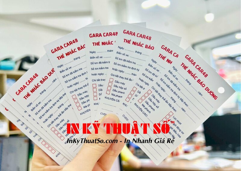 Thiết kế, in thẻ bảo dưỡng ô tô, thẻ bảo dưỡng xe máy TPHCM