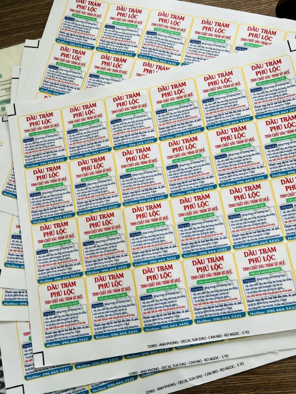 Decal nhãn dán chai tinh dầu tràm