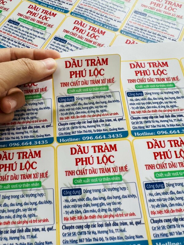 Decal nhãn dán chai tinh dầu tràm