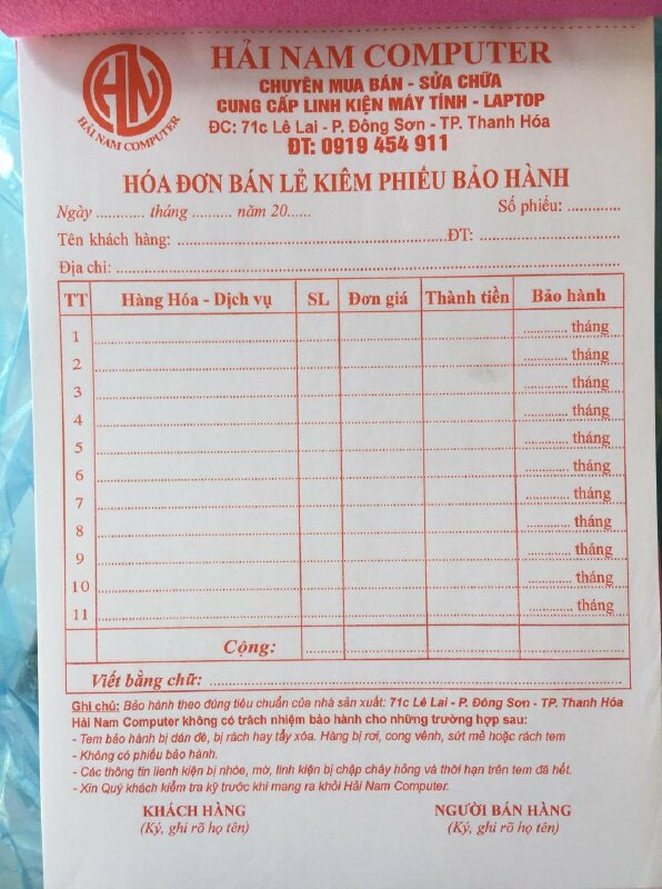 in hoá đơn bán lẻ A5