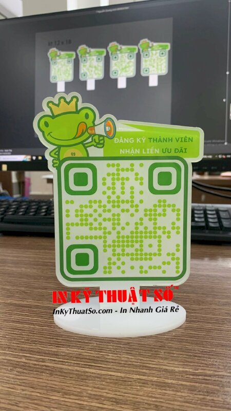In standee mica để bàn quảng cáo, giới thiệu sản phẩm, quét mã QR, menu ...