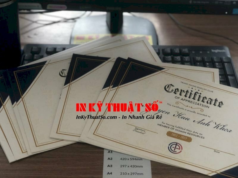 In giấy chứng nhận cho câu lạc bộ tiếng Anh - In Kỹ Thuật Số Since 2006
